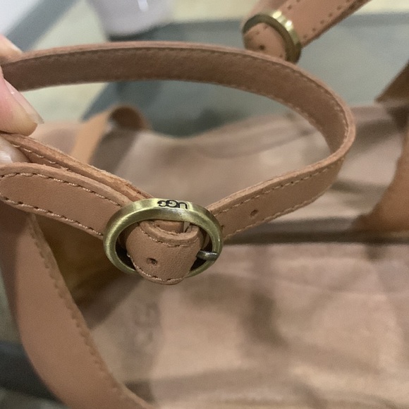 UGG ‘EMILIA’ LEATHER ANKLE STRAP CORK WEDGE SANDALS - Picture 7 of 10